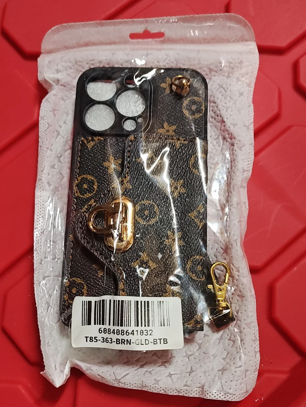 iPhone 13 Pro Brown and Gold Designer-Style Wallet Phone Case